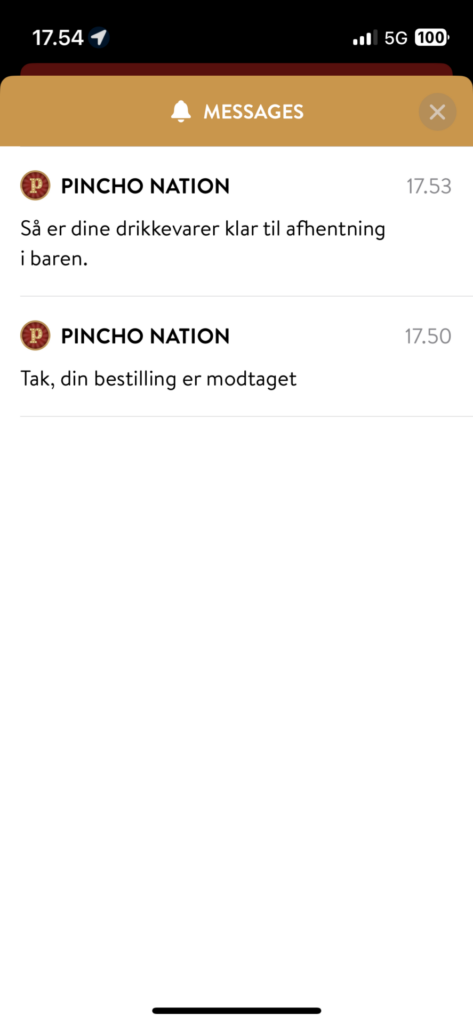 Pincho Nation App beskeder